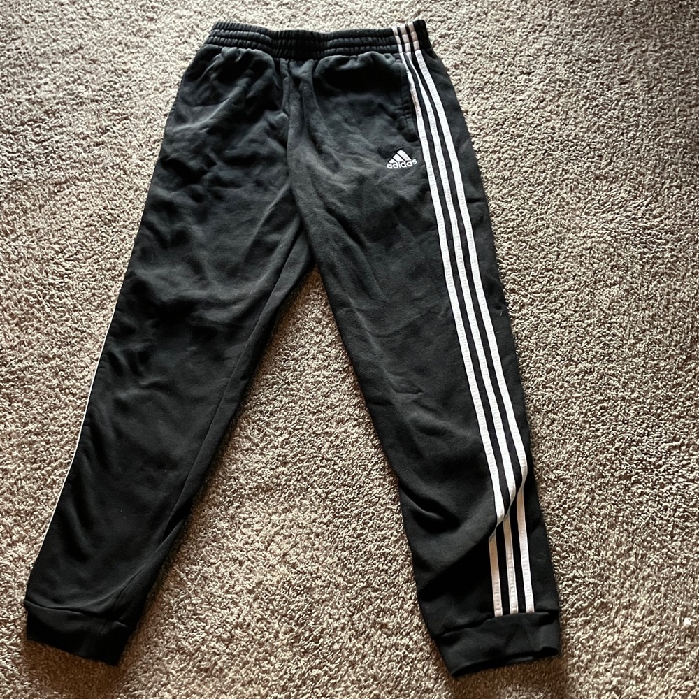 Adidas Kids Black Joggers with White Stripes